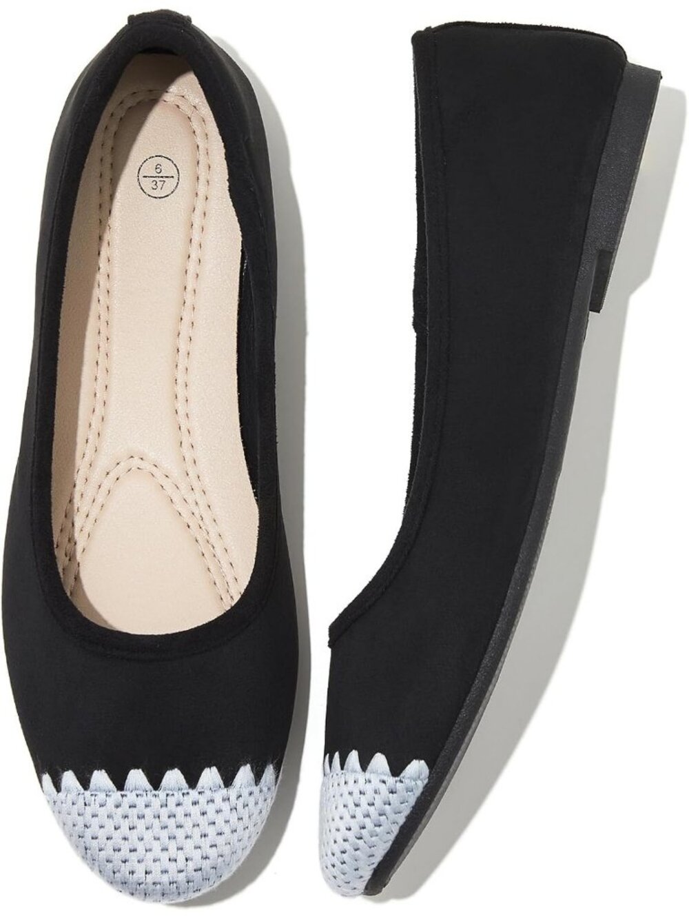 Women's Black Scalloped Leather Ballet Flat Slip on Casual Loafers Dressy Shoes